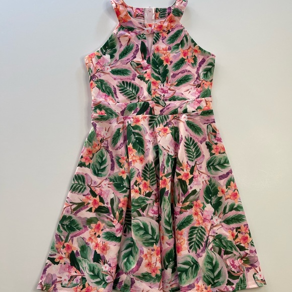Love, Nickie Lew Pink & Green Tropical Dress Girls Size 8 - Picture 3 of 9
